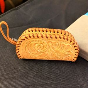 1940 Vintage hand tooled leather coin purse